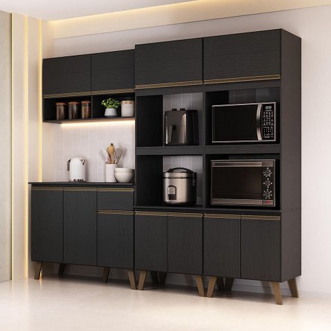 Cozinha Completa Avant 11 Portas 1 Gaveta MDP 225cm Preto Móveis Carraro