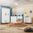 Ver imagem 3 de Conjunto Quarto de Bebê Encanto Retrô 1 Berço 1 Cômoda 4 Gavetas 1 Guarda Roupas 3 Portas Branco