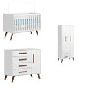 Ver imagem 2 de Conjunto Quarto de Bebê Encanto Retrô 1 Berço 1 Cômoda 4 Gavetas 1 Guarda Roupas 3 Portas Branco