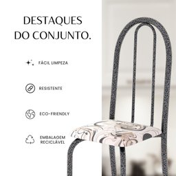 Conjunto de Mesa Tubular 120cm X 75cm Tampo em Granito Topázio com 4 Cadeiras Iris - 12