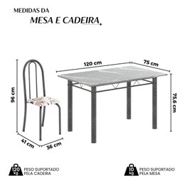 Conjunto de Mesa Tubular 120cm X 75cm Tampo em Granito Topázio com 4 Cadeiras Iris - 3