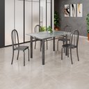 Ver imagem 1 de Conjunto de Mesa Tubular 120x75cm Tampo em Granito Topázio com 4 Cadeiras Iris Prata Preto Liso/Martelado