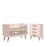 Jogo de Quarto Infantil Q Encanto Retrô com Cômoda 4 Gavetas e Berço Rosa Acetinado - Qmovi - 1