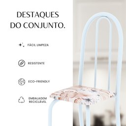 Conjunto de Mesa Tubular 120cm X 75cm Tampo em Granito Topázio com 4 Cadeiras Iris - 6
