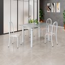 Ver imagem 1 de Conjunto de Mesa Tubular 120cm x 75cm Tampo em Granito Topázio com 4 Cadeiras Iris Branco/Bege