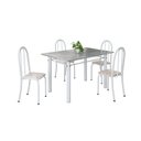 Ver imagem 2 de Conjunto de Mesa Tubular 120cm x 75cm Tampo em Granito Topázio com 4 Cadeiras Iris Branco/Bege