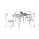 Ver imagem 2 de Conjunto de Mesa Tubular 120cm x 75cm Tampo em Granito Topázio com 4 Cadeiras Iris Branco/Arabesco