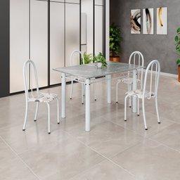 Conjunto de Mesa Tubular 120cm X 75cm Tampo em Granito Topázio com 4 Cadeiras Iris - 1