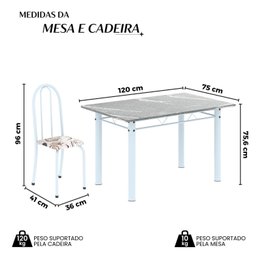 Conjunto de Mesa Tubular 120cm X 75cm Tampo em Granito Topázio com 4 Cadeiras Iris - 3