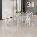 Ver imagem 1 de Conjunto de Mesa Tubular 120cm x 75cm Tampo em Granito Topázio com 4 Cadeiras Iris Branco/Arabesco