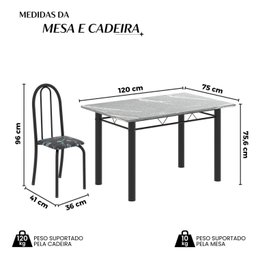 Conjunto de Mesa Tubular 120cm X 75cm Tampo em Granito Topázio com 4 Cadeiras Iris - 3