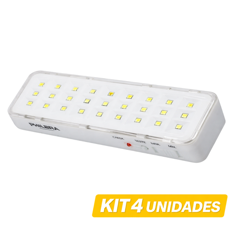 Kit 4 Luminária Emergência 30 Led Bivolt até 6h Branco