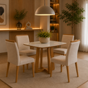 Ver imagem 1 de Mesa de Jantar 4 Lugares Tampo Barril com Vidro Temperado MDF e Eucalipto Iza Art Assentos