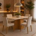 Ver imagem 2 de Mesa de Jantar 4 Lugares Tampo Barril com Vidro Temperado MDF e Eucalipto Iza Art Assentos