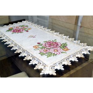 Caminho de Mesa Rose Flower - 0,90 m Arte & Tear Caminho de Mesa Ponto Cruz