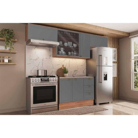 Kit Cozinha Modulada 4 Peças Bella (3aéreos+1balcão) C4p174 Nogal/cinza - Carraro