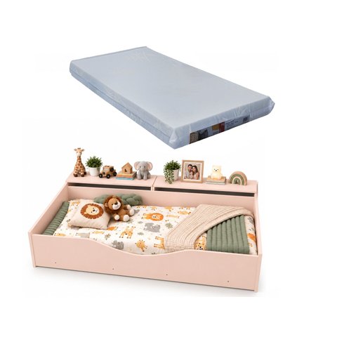 Cama Berço Montessoriana Juvenil c/ 2 Baús e Colchão 100%MDF:Rosa