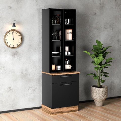 Paneleiro em Aço com 2 Portas de Vidro Tipo Cristaleira 3 Portas 1 Gaveta Exclusive