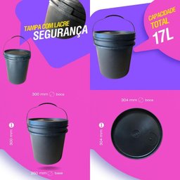 Balde de Agua 20 Litros com Tampa - 3 Pçs - 3