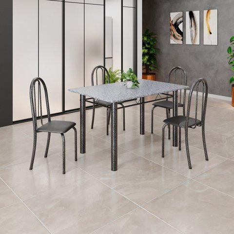 Conjunto de Mesa Tubular 120cm x 75cm Tampo com 4 Cadeiras Prata/Preto