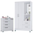Ver imagem 1 de Cômoda 868 4 Gavetas e 1 Porta com Guarda Roupa Solteiro Córdoba 2 Portas Branco Brilho - Poquema