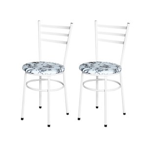 2 Cadeiras para Mesa Epoxi Branca Assento Floral:floral Branco
