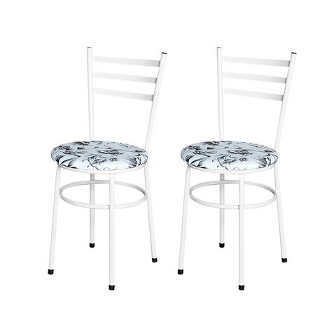 2 Cadeiras para Mesa Epoxi Branca Assento Floral:floral Branco