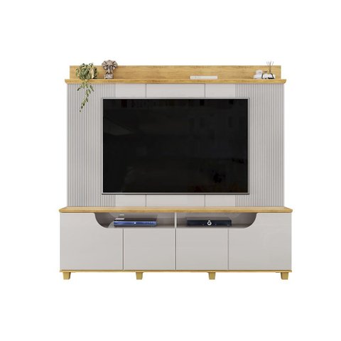 Home Estante Banner Tv 75" Ripado Canelado 4 Portas Bali/cedro G18 - Gran Belo