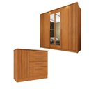 Ver imagem 1 de Conjunto para Quarto 1 Guarda-Roupa 6 Portas com Espelho e 1 Cômoda 4 Gavetas Ripado Nova York Espre Bege/Cinamomo