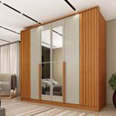 Ver imagem 2 de Conjunto para Quarto 1 Guarda Roupa 6 Portas com Espelho 1 Cômoda Ripado Nova York Espresso Móveis Bege/Cinamomo/Off White