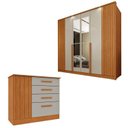 Ver imagem 1 de Conjunto para Quarto 1 Guarda Roupa 6 Portas com Espelho 1 Cômoda Ripado Nova York Espresso Móveis Bege/Cinamomo/Off White