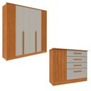 Ver imagem 2 de Conjunto para Quarto 1 Guarda Roupa 6 Portas 1 Cômoda 4 Gavetas Ripado Nova York Espresso Móveis Bege/Cinamomo/Off White