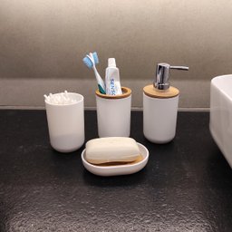 Kit Conjunto para Banheiro Bambu 6 Peças - Branco - 6