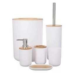 Kit Conjunto para Banheiro Bambu 6 Peças - Branco - 2