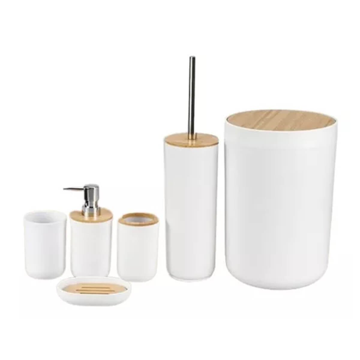 Kit Conjunto para Banheiro Bambu 6 Peças - Branco