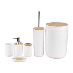 Kit Conjunto para Banheiro Bambu 6 Peças - Branco - 1