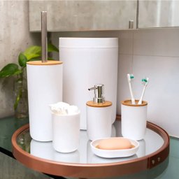 Kit Conjunto para Banheiro Bambu 6 Peças - Branco - 3