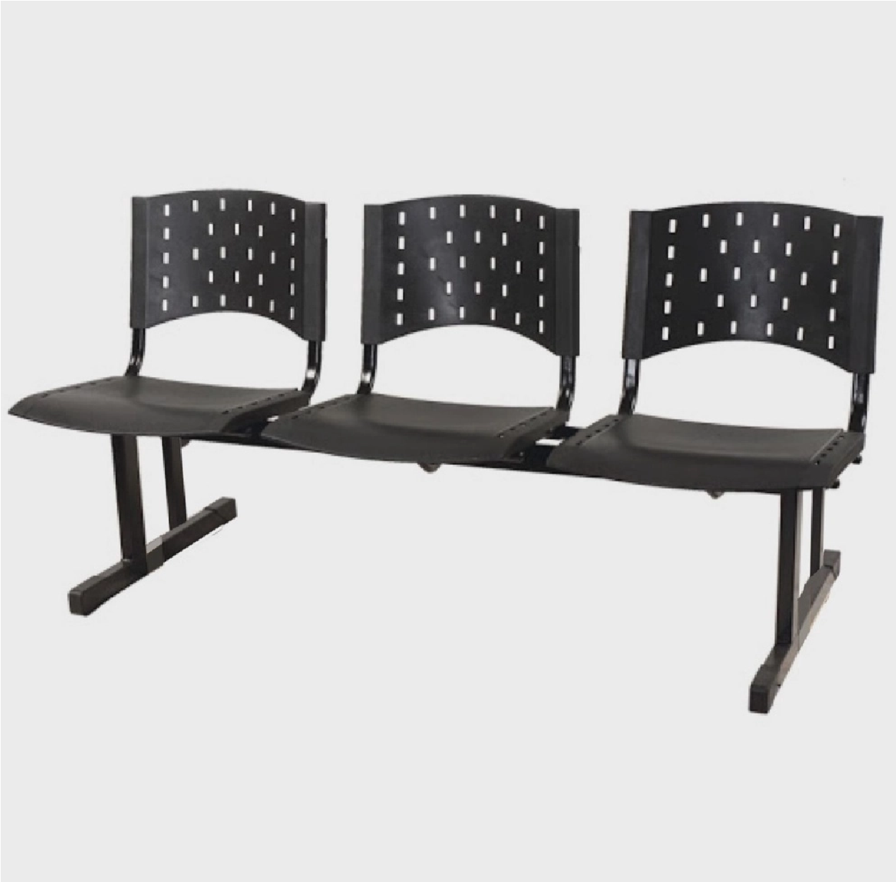 Cadeira Longarina plástica 03 Lugares - Cor preta - realplast - 1