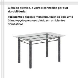 Conjunto de Mesa Tubular 120x75cm Tampo em Vidro com 4 Cadeiras - 8