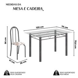 Conjunto de Mesa Tubular 120x75cm Tampo em Vidro com 4 Cadeiras - 3
