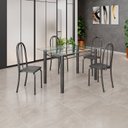 Ver imagem 1 de Conjunto de Mesa Tubular 120x75cm Tampo em Vidro com 4 Cadeiras Preto/Liso/Martelado Prata