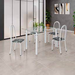 Conjunto de Mesa Tubular 120x75cm Tampo em Vidro com 4 Cadeiras Iris B - 1