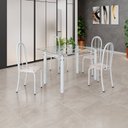 Ver imagem 1 de Conjunto de Mesa Tubular 120x75cm Tampo em Vidro com 4 Cadeiras Iris B Branco/Botanic Bege