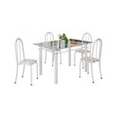 Ver imagem 2 de Conjunto de Mesa Tubular 120x75cm Tampo em Vidro com 4 Cadeiras Iris B Branco/Botanic Bege
