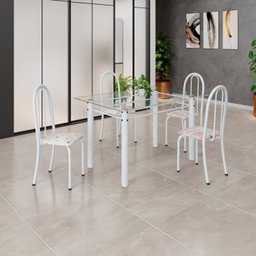 Conjunto de Mesa Tubular 120x75cm Tampo em Vidro com 4 Cadeiras Iris B - 1