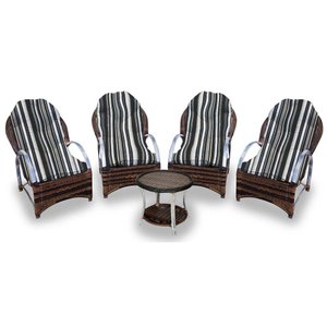 Conjunto de Poltronas Fibra Sintética Paris Alumínio - 4 Poltronas + 1 Mesa Centro - Tecido Illimani