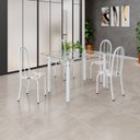 Ver imagem 1 de Conjunto de Mesa Tubular 120x75cm Tampo em Vidro com 4 Cadeiras Iris B Branco/Arabesco