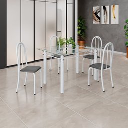 Conjunto de Mesa Tubular 120x75cm Tampo em Vidro com 4 Cadeiras Iris B - 1