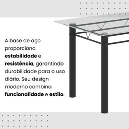 Conjunto de Mesa Tubular 120x75cm Tampo em Vidro com 4 Cadeiras Iris B - 9