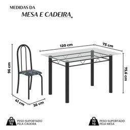 Conjunto de Mesa Tubular 120x75cm Tampo em Vidro com 4 Cadeiras Iris B - 3